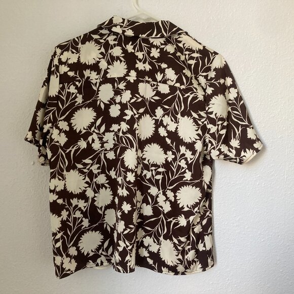 Silky Button Down Brown and Cream Floral Print Blouse - Picture 4 of 4